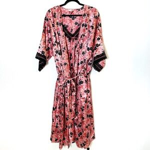 Serenada Peignoir Set Womens 1X 18/20  Pink Black Floral Robe Nightgown Set